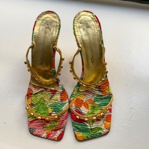 Giuseppe Zanotti heeled backless sandals print with jewels size 40